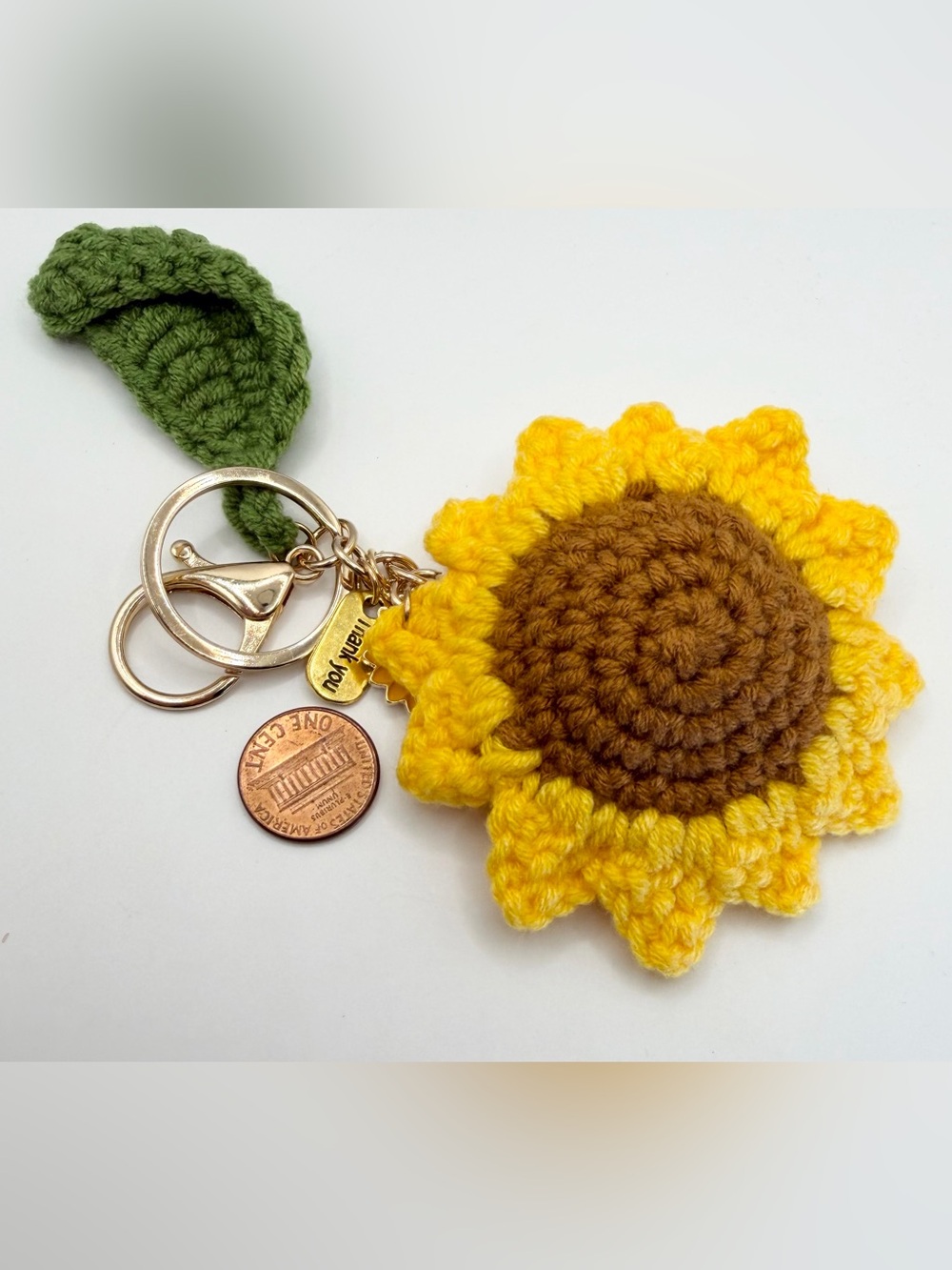 Handmade Crochet Sunflower with Leaf Keychain Charm NWT - Picture 3 of 7
